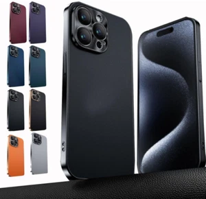 Electroplated Metal Lens Ultra-Thin Leather Protect for iPhone 13 14 15 Pro max - Zdjęcie 1 z 20