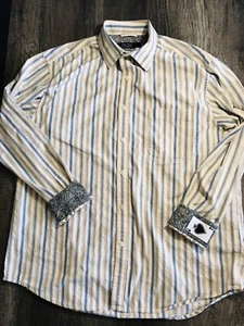 NAT NAST Long Sleeve Flip Cuff Shirt Mens L Striped Ivory Cotton Ace Of Spades - Picture 1 of 15