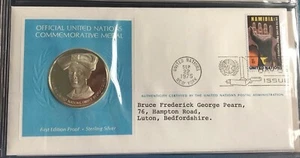 1975 Plata de Ley Prueba Primer Edición United Naciones Conmemorativas Medalla - Imagen 1 de 5
