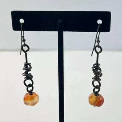 Pendientes de cornalina de plata de ley oxidados artesanales hechos a mano joyería de estudio 925 Foto 1 de 4