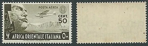 1938 AOI POSTA AEREA SOGGETTI VARI 50 CENT GOMMA CON MACCHIE - K123 - Picture 1 of 1