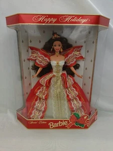 Happy Holidays Barbie 1997 Brunette Christmas New Sealed Red Dress Christmas - Picture 1 of 7