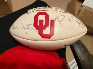 Coach Bob Stoops & Barry Switzer Oklahoma Sooners Signed Football Old Baden Ball - Picture 1 of 8