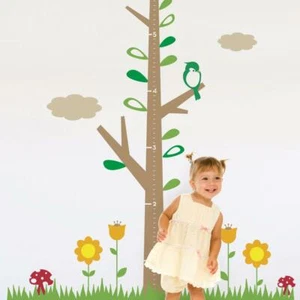 Kids Growth Chart Tree DELUXE with Flowers Decal - Childrens Vinyl Wall Decal - Bild 1 von 3