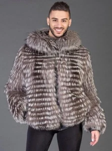 Genuine Silver FOX knitted Fur bomber jacket Coat All sizes Pre Sale - Picture 1 of 4