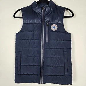Converse Puffer Outerwear Youth Boys Small Sleeveless Blue Full Zip Vest - Picture 1 of 7