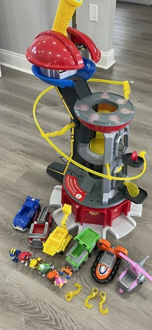 PAW Patrol Mighty Pups Super PAWs Lookout Tower Playset, 5 Vehicles & Figure Lot Cover