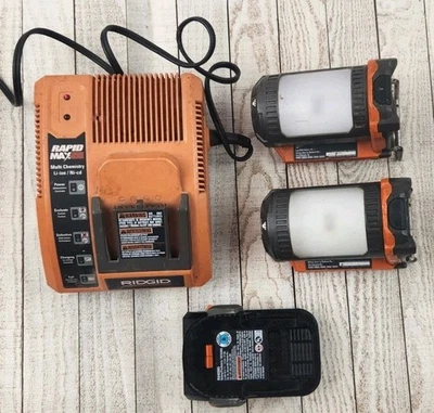 (2) RIDGID 18v R8691 Cordless High Intensity LED Work Lamps w/ Battery & Charger - Image 1 of 4