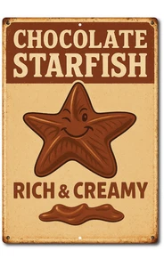 Divertido letrero de lata de estrellas de mar de chocolate rico y cremoso decoración de pared retro vintage 8x12 pulgadas - Imagen 1 de 5