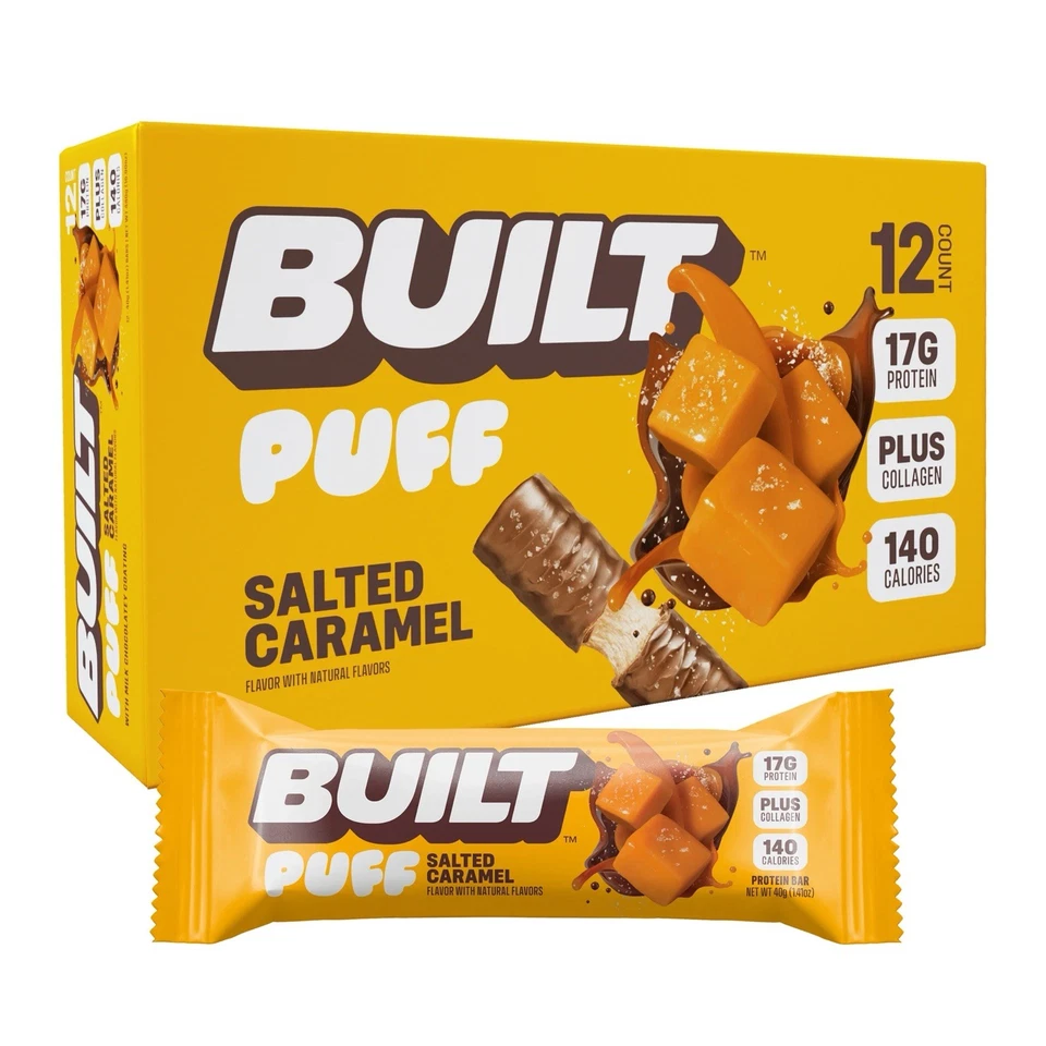 Puff Built Bar Protein Bar 17g Gluten-Free, Salted Caramel, 12-Pack - Image 1 of 3