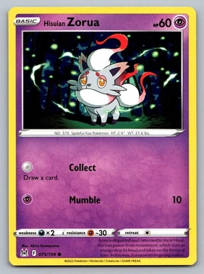 Pokemon TCG SWSH11: Lost Origin Hisuian Zorua 075/196 - Image 1 of 2