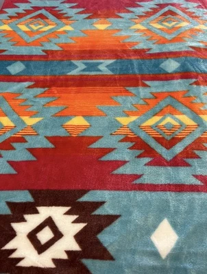 Manta reversible de felpa estilo nativo americano de 2 capas bebé-niño turquesa Foto 1 de 4