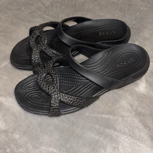 CROCS Meleen Twist Diamante sandali neri in gomma da donna w9 205101 ottime condizioni - Foto 1 di 15