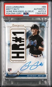 💥2023 Topps Luminaries BRETT BATY RC GIOCO USATO PATCH SSP/15 Mets Auto PSA 9!💥 - Foto 1 di 3
