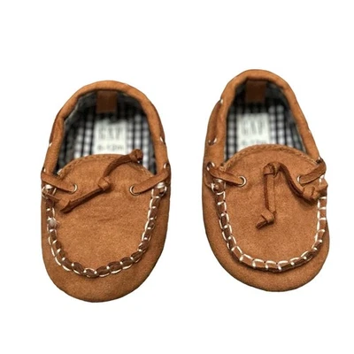 Gap Baby Brown Loafers Slip On Plaid Lined Shoes Size 6-12 Months Casual Soft - Image 1 of 4