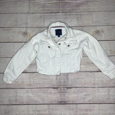 Tommy Hilfiger Niñas Talla 7 Niño Botón Frontal Estampado Amor Chaqueta Denim Blanca Foto 1 de 4