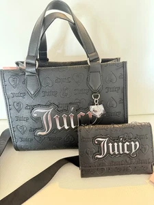 NWT JUICY COUTURE UPGRADE U MINI TOTE CROSSBODY BAG BLACK & WALLET - Picture 1 of 14