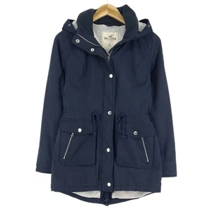 Hollister Women Long Jacket Blue Hooded Casual Jj1 Size XS - Picture 1 of 7