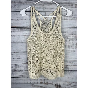 American Rag Cie Crochet Knit Tank Top Cream Small Boho Coastal Beach Neutral - Picture 1 of 6