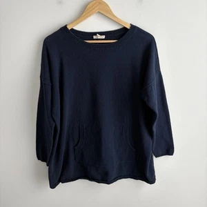 Eileen Fisher Large Sweater Hemp Organic Cotton Navy Blue Oversize Knit Pullover - Picture 1 of 8