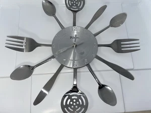 Vintage Waltham Kitchen Utensils Wall Clock 15" Metal Forks Spoons & Knives - Picture 1 of 5