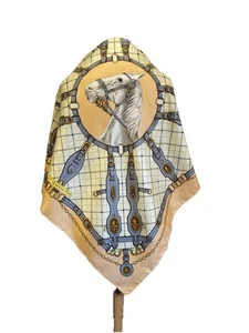Y# F. Guérin Paris 100% Seda Bufanda Vintage Caballo Ecuestre Brida Estampado Francia - Imagen 1 de 8