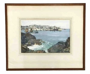 Antique Watercolour Harbour Scene St Ives ,Cornwall Leonard G Andrews 1885-1960 - Picture 1 of 8
