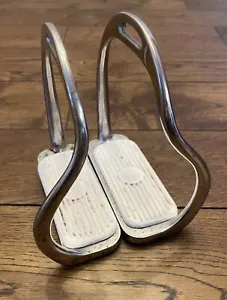 5” Stainless Steel Swan Neck Bent Leg Safety Stirrups With Rubber Treads - Picture 1 of 5