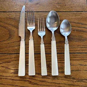 Lot 29 VTG Faceted Clear Lucite Handle Flatware Silverware Stainless MCM w/box - Picture 1 of 13