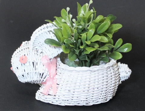 Vintage Bunny Rabbit Basket Wicker Rattan Woven White Cover