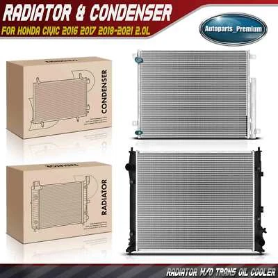 Kit de refrigeración de radiador y condensador de aire acondicionado para Honda Civic 2016 2017 2018-2021 L4 2,0 L Foto 1 de 4