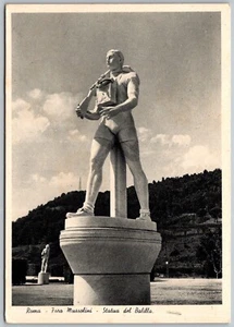 Roma Italia anni 30 Cartolina Continentale Fara Mussolini Statua Del Balilla - Foto 1 di 2