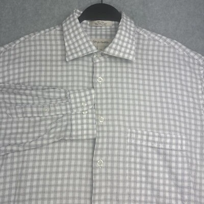 John W Nordstrom Shirt Men LL Oxford L/S Button Up White Check Pocket Italy - Image 1 of 4