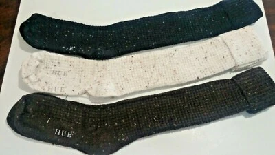 HUE LADIES ASSTD CUFF WAFFLE WEAVE TWEED KNEE SOCKS 3 PR FITS SHOES 6-9 - NWOT - Image 1 of 4