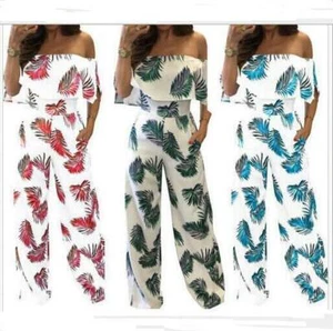 Sexy Women Jumpsuit Summer Boho Off Shoulder Playsuit Ladies Holiday Beach Dress - Picture 1 of 8