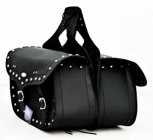 MOTORBIKE SADDLE BAGS GENUINE COWHIDE LEATHER, STUDS ,SLANT STYLE LARGE PL2656 - Picture 1 of 14