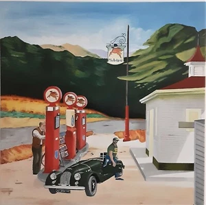 EDWARD HOPPER HAND PAINTED OIL PAINTING ON CANVAS "GAS STATION" 31.5" x 31.5" - Picture 1 of 2