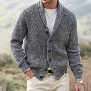 Autumn and Winter Men's Cardigan Sweater Slim Fit Knitted Wool Button Knitwear - Picture 1 of 7
