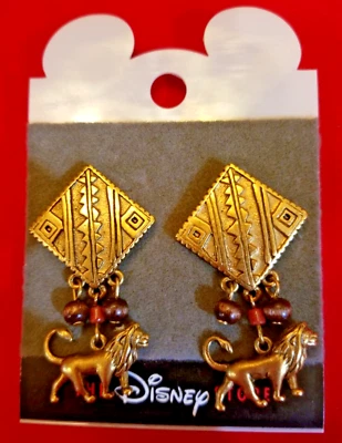 Disney Lion King Simba Earrings Gold Tone Dangle Drop Tribal African New on Card - Image 1 of 4