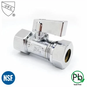 1/2 Inch FIP x 1/2 Inch Slip Joint Quarter Turn Brass Angle Stop Valve Lead Free - Picture 1 of 3