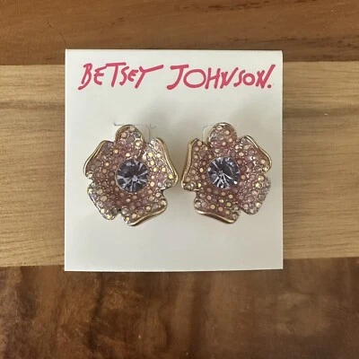 Aretes Betsey Johnson Tono Dorado 3D Flor Púrpura Cristal Acento Nuevos con Etiquetas Foto 1 de 3