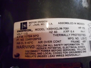 EMERSON K55HXDJM-7081 Blower Motor 1/3HP 1075RPM/4SPD D340126P02 - Picture 1 of 4