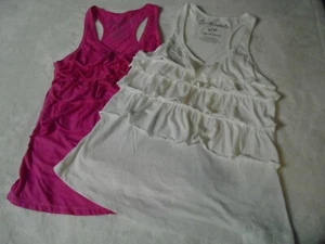 Aeroropostale (Lot of 2 - White & Pink) Girls Ruffled Tank Top (Aero Size S/P) - Picture 1 of 10