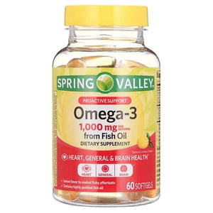 Spring Valley Omega-3 Fish Oil, Dietary Supplement Softgels, 1000 mg, 60 Count - Picture 1 of 12