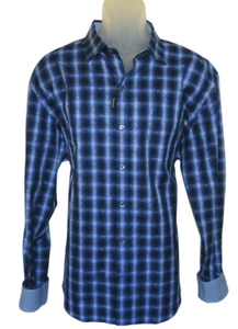 Camisa Bugatchi Mangas Largas Calce XXL Calce Azul Marino Ondulado Geo Patrón Nuevo con Etiquetas - Imagen 1 de 7