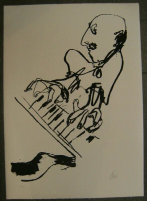 Lithografie von Markus Lüpertz. Das Blatt ist handsigniert. "Selbst am Klavier" - Bild 1 von 4