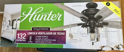 Hunter Lincoln 52” Natural Iron LED Indoor Downrod/Flush Mount Ceiling Fan 53407 - Image 1 of 4