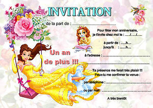 5 - 12 ou 14 cartes invitation anniversaire la belle et la bête REF 443