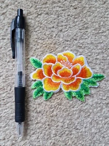 Brand New Fabric Patch: Orange Lotus Flower. Sew On / Iron On - Picture 1 of 1