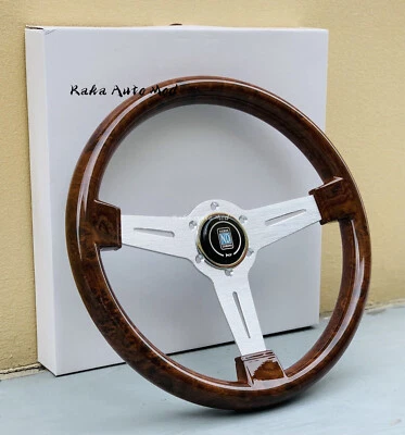 NARDI Classic 350mm Steering Wheel Mahogany Wood with Brushed Aluminum Finish - Image 1 of 4